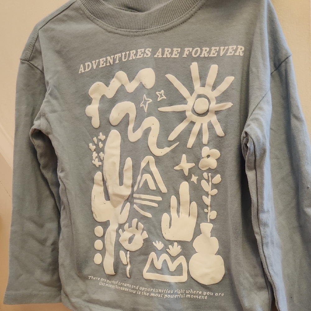 Zara Blue and White Long Sleeve Tee with Graphic Print